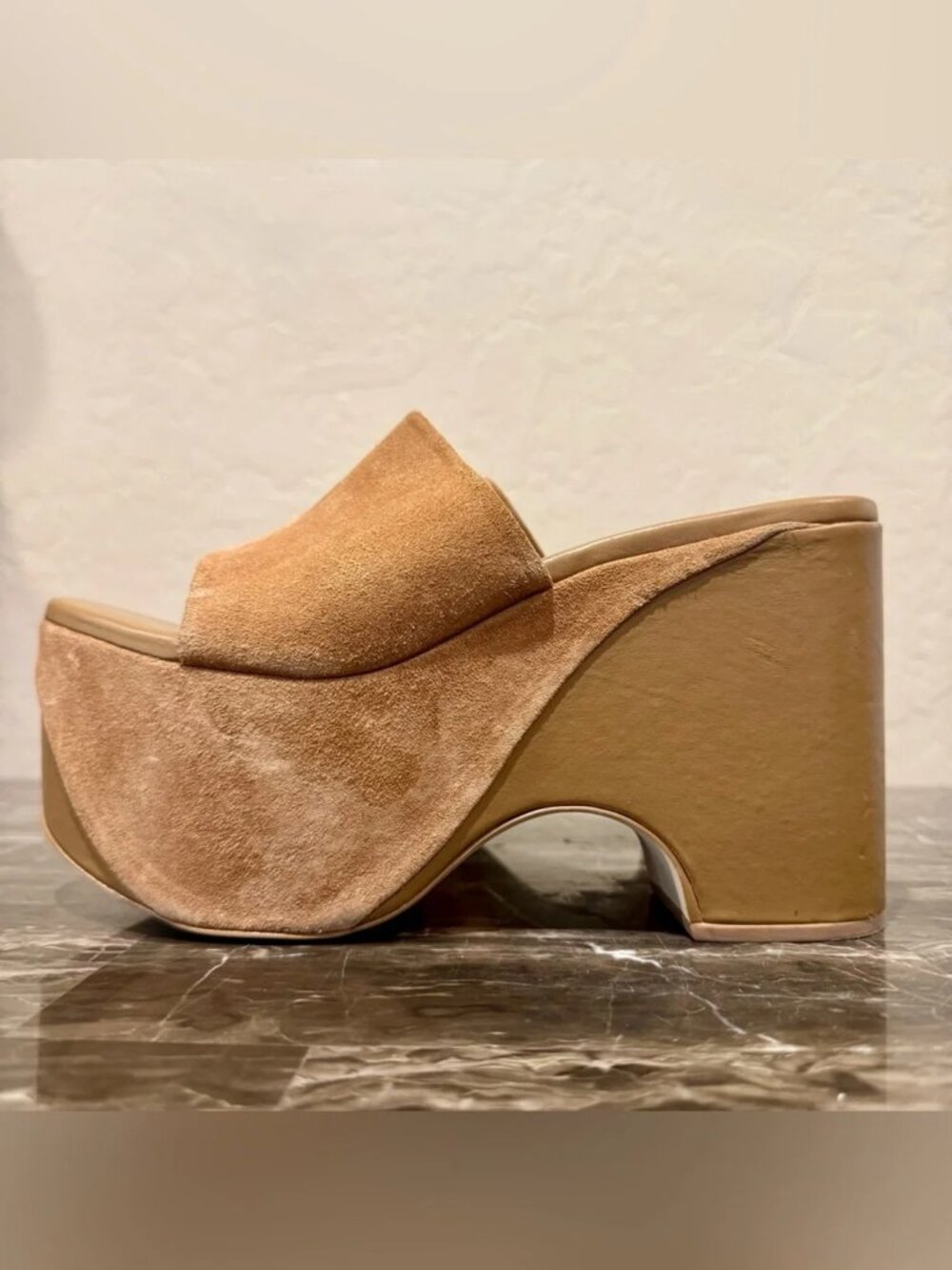 NEW Cult Gaia Tan Suede Leather Platform Slide Sandals Slip Ons 41